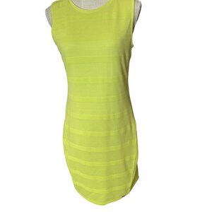 Armani Exchange Sleeveless Neon Yellow Textured Knit Sheath Dress M